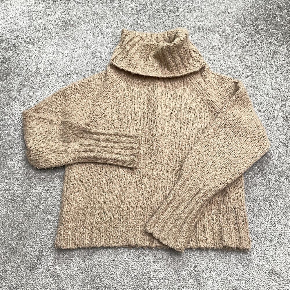 J. Crew Turtleneck Alpaca Chunky Sweater Womens XXS Brown Wool Blend Pullover